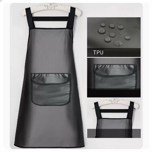 New waterproof and oil-proof apron kitchen dining and cooking apron [strap tpu-black]