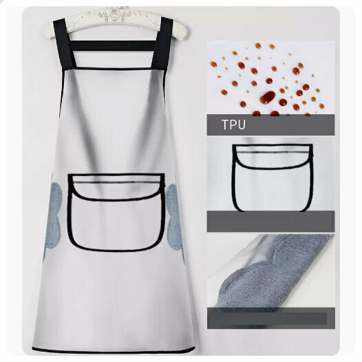 New waterproof and oil-proof apron kitchen dining and cooking apron [strap tpu-transparent [hand-wiping style]