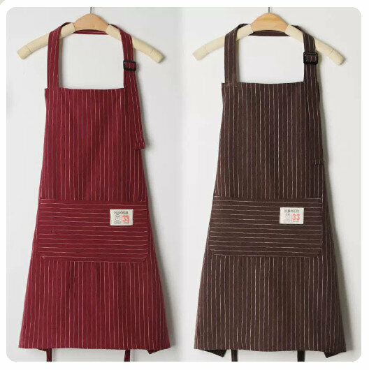 New style (2-pack) cotton apron kitchen dining and cooking apron [burgundy + brown]