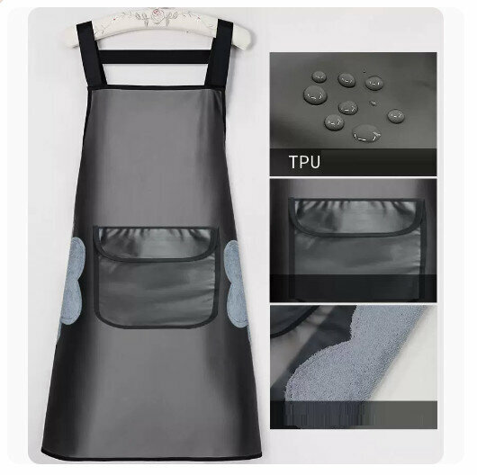 New waterproof and oil-proof apron kitchen dining and cooking apron [strap tpu-black [hand-wiping style]