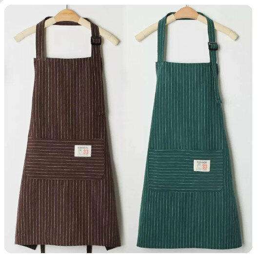 New style (2-pack) cotton apron kitchen dining and cooking apron [brown + green]