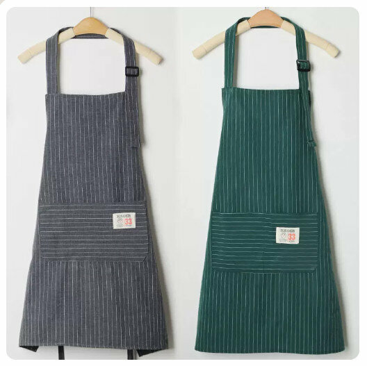 New style (2-pack) cotton apron kitchen dining and cooking apron [grey + green]