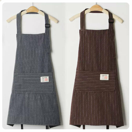 New style (2-pack) cotton apron kitchen dining and cooking apron [grey + brown]