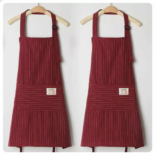 New style (2-pack) cotton apron kitchen dining and cooking apron [burgundy + burgundy]