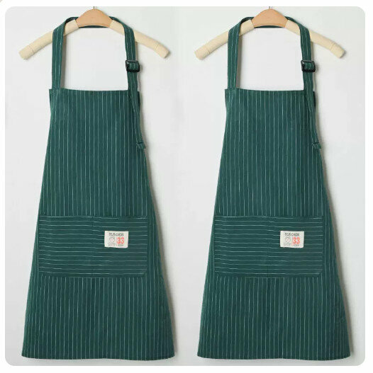 New style (2-pack) cotton apron kitchen dining and cooking apron [green + green]