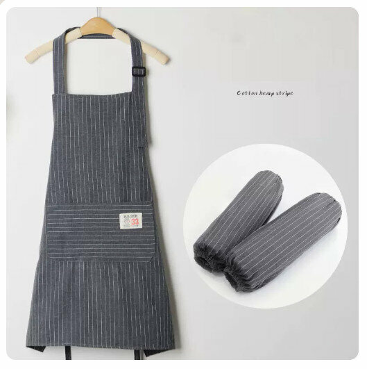 New (2-pack) cotton apron kitchen dining and cooking apron [grey + same style sleeves]
