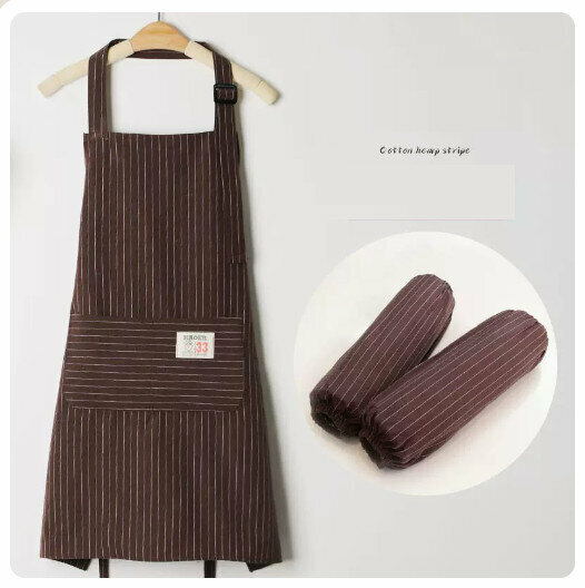 New (2-pack) cotton apron kitchen dining and cooking apron [brown + same style sleeves]