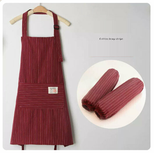 New (pack of 2) cotton aprons for kitchen dining and cooking aprons [burgundy + same style sleeves]