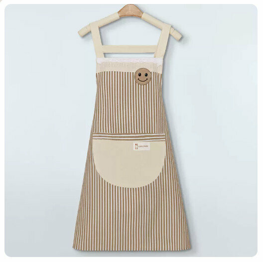 New kitchen waterproof and oil-proof apron [waterproof cotton and linen coffee color-strap type]