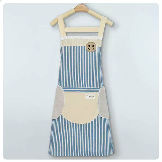 New kitchen waterproof and oil-proof apron [waterproof cotton and linen blue [hand wipeable] - strap type]