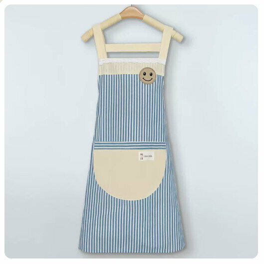 New kitchen waterproof and oil-proof apron [waterproof cotton and linen blue-strap type]