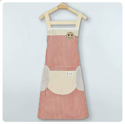 New kitchen waterproof and oil-proof apron [waterproof cotton and linen red [hand wipeable] - strap type]
