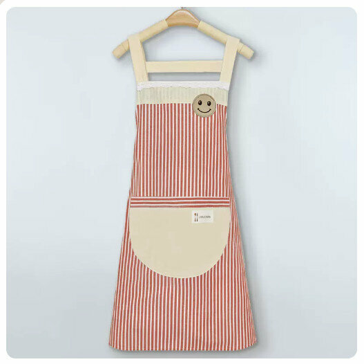 New kitchen waterproof and oil-proof apron [waterproof cotton and linen red-strap type]