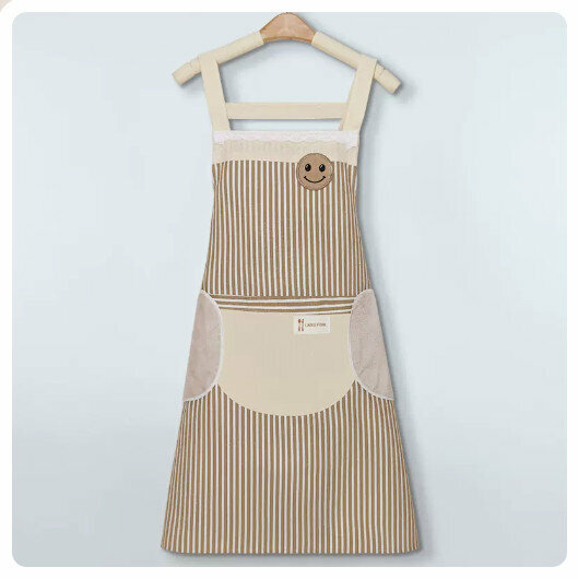 New kitchen waterproof and oil-proof apron [waterproof cotton and linen coffee color [hand-wipeable]-strap type]
