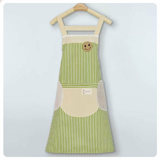 New kitchen waterproof and oil-proof apron [waterproof cotton and linen green [hand wipeable] - strap type]