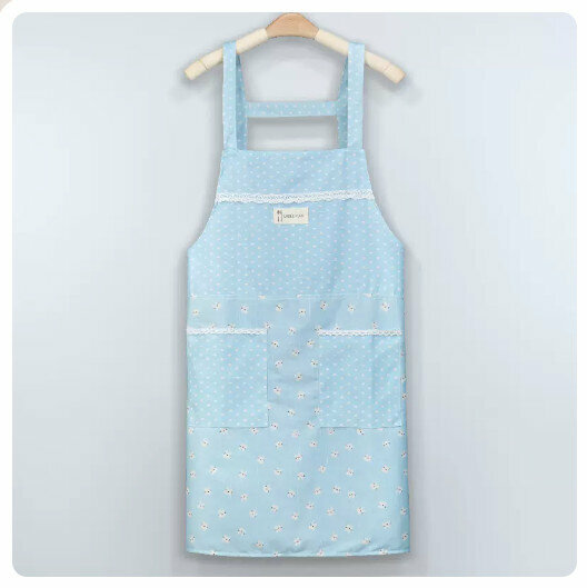 New kitchen waterproof and oil-proof apron [(breathable style) bamboo cotton - kitten style - sky blue]