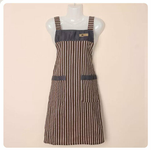 New kitchen waterproof and oil-proof apron [(breathable style) cotton - wide stripes - brown]