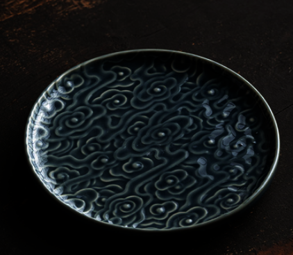 New Chinese style ceramic tea tray (Guanzen Xiangyun disc large size - Jilan) (size: length 21CM*height 2CM)