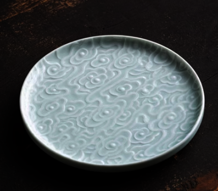New Chinese style ceramic tea tray (Guanzen Xiangyun disc large size - Yingqing) (size: length 21CM*height 2CM)