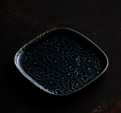 New Chinese style ceramic refreshment tray (Guanzen Xiangyun square tray small size - Jilan) (size: length 15.3CM*height 1.5CM)