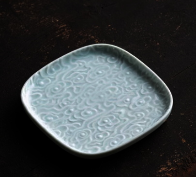 New Chinese-style ceramic tea tray (Guanzen Xiangyun Square Plate Small-Yingqing) (size: length 15.3CM*height 1.5CM)