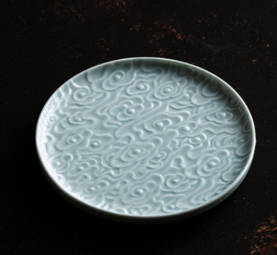 New Chinese style ceramic tea tray (Guanzen Xiangyun disc small size-Yingqing) (size: length 17.3CM*height 1.5CM)
