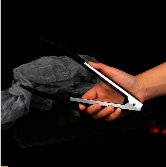 New silicone barbecue tongs (black) (specification: 28*5*3CM)