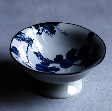 新款復古菱形高腳青花瓷茶點果盤(柿子)(尺寸:直徑12.3CM*高5.7CM)