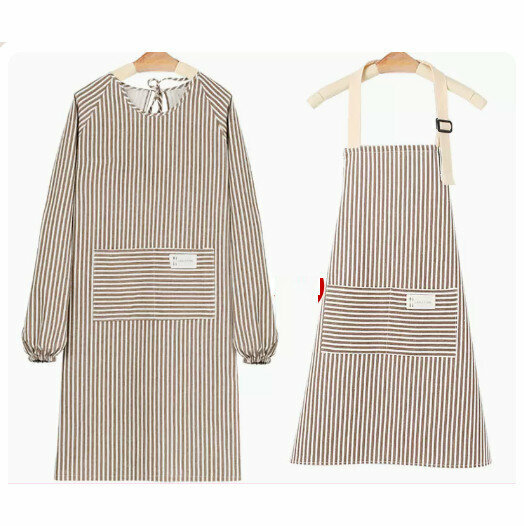 Hot recommended long-sleeved apron [cotton and linen breathable/long-sleeved + sleeveless-brown]