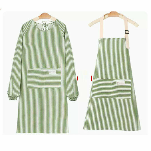 Hot recommended long-sleeved apron [cotton and linen breathable/long-sleeved + sleeveless-green]