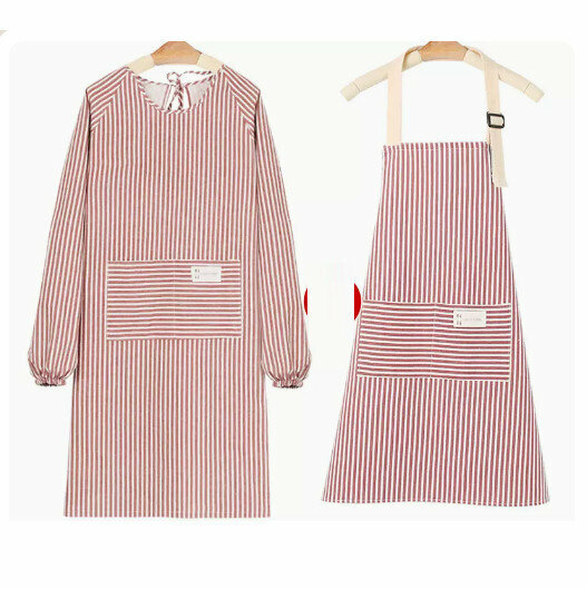 Hot recommended long-sleeved apron [cotton and linen breathable/long-sleeved + sleeveless-red]