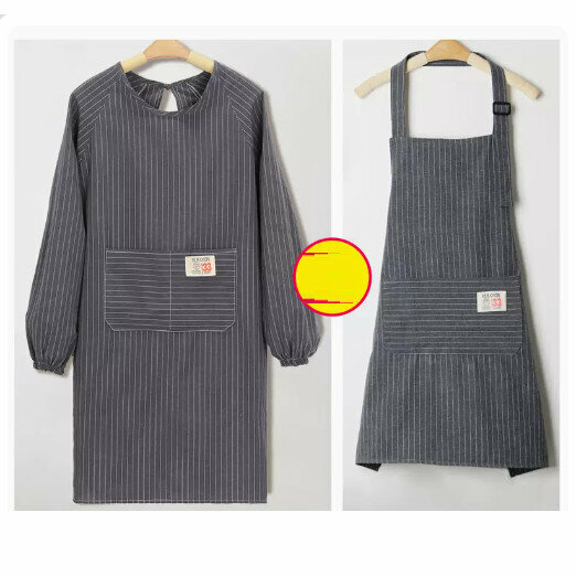 Hot recommended long-sleeved apron [cotton breathable/long-sleeved + sleeveless-grey]