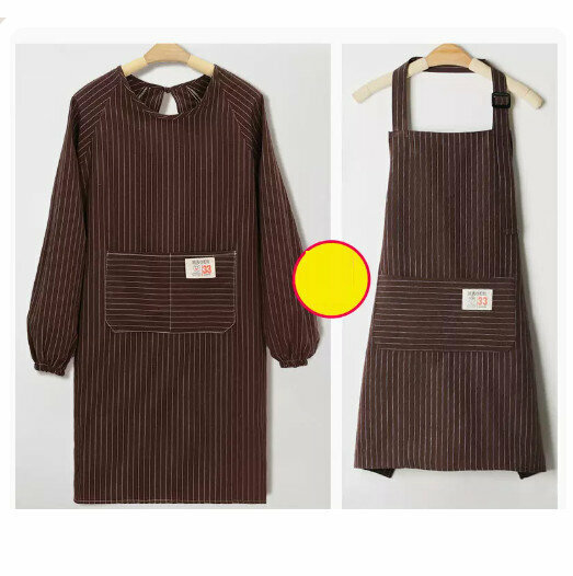 Hot recommended long-sleeved apron [cotton breathable/long-sleeved + sleeveless-brown]