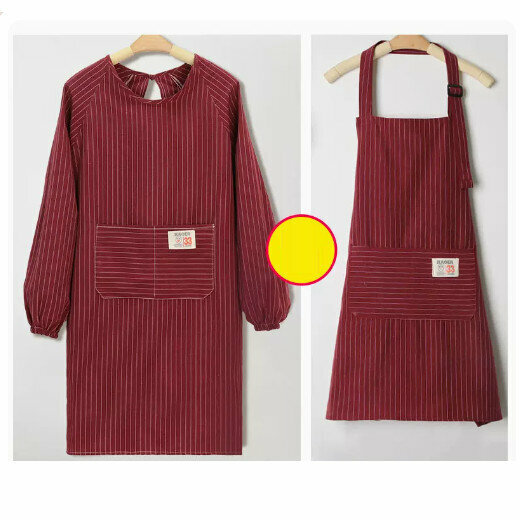 Hot recommended long-sleeved apron [cotton breathable/long-sleeved + sleeveless-burgundy]