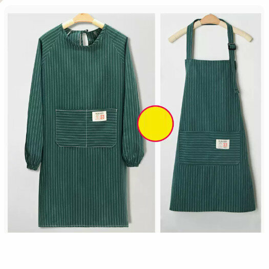 Hot recommended long-sleeved apron [cotton breathable/long-sleeved + sleeveless-green]