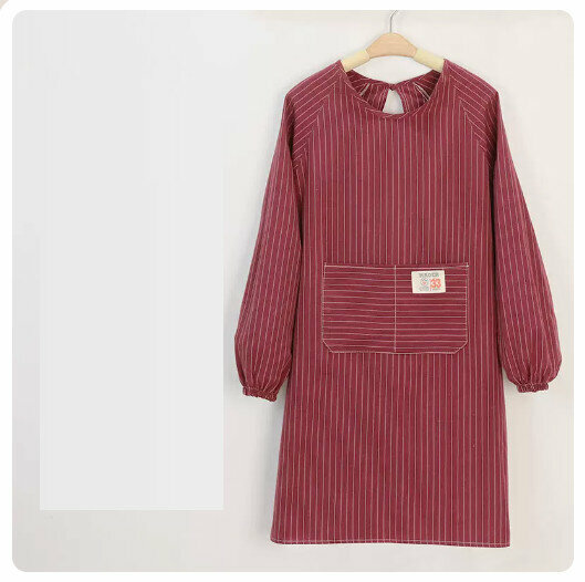 Hot recommended long-sleeved apron [cotton breathable/long-sleeved-burgundy]
