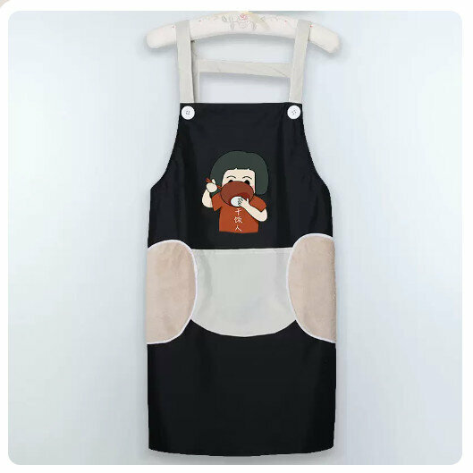 Hotly recommended waterproof and oil-proof apron for kitchen and catering [can wipe hands] with straps for cooking - black]