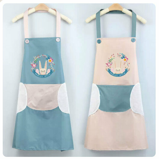 Hotly recommended waterproof and oil-proof apron for kitchen and catering [can wipe hands] (Garland Rabbit-Danqing Blue + Garland Rabbit-Khaki Pink)]