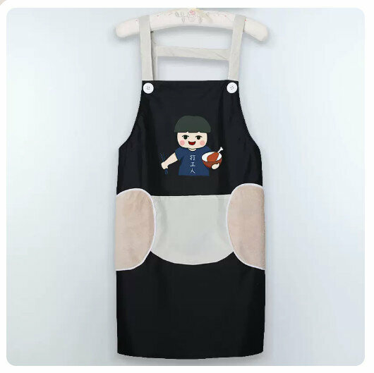 Hotly recommended waterproof and oil-proof apron for kitchen and catering [can wipe hands] suspender belt for workers - black]
