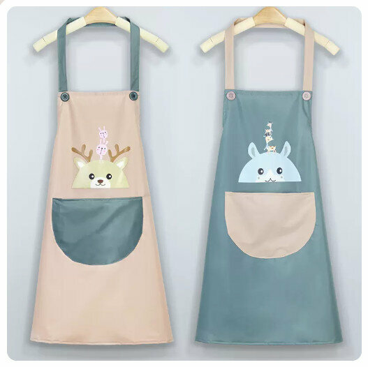 Hotly recommended waterproof and oil-proof apron for kitchen and dining [Little Deer-Khaki Pink + Little Bear-Danqing Blue]