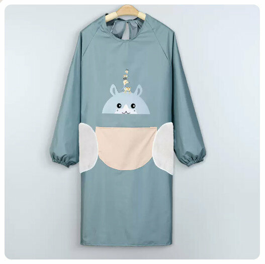 Hotly recommended kitchen and dining waterproof and oil-proof long-sleeved apron [waterproof deer stitching style-Danqing blue-can wipe hands]