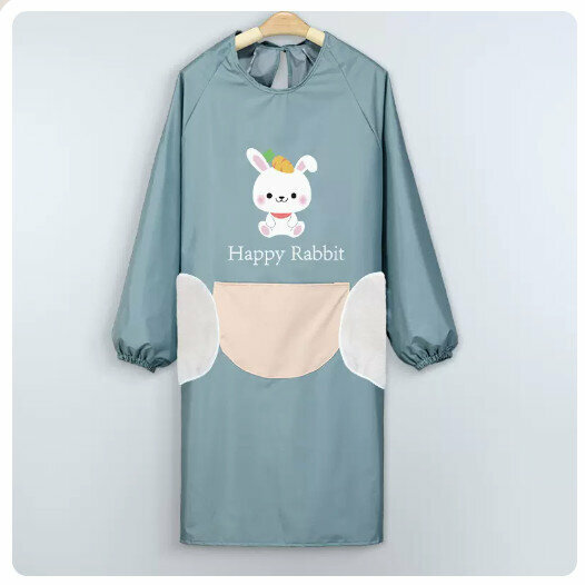 Hotly recommended kitchen and dining waterproof and oil-proof long-sleeved apron [Waterproof Rabbit-Danqing Blue-Hand Wipeable]