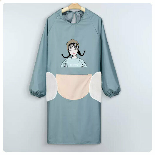 Hotly recommended kitchen and dining waterproof and oil-proof long-sleeved apron [waterproof new style for girls-Danqing blue-can wipe hands]