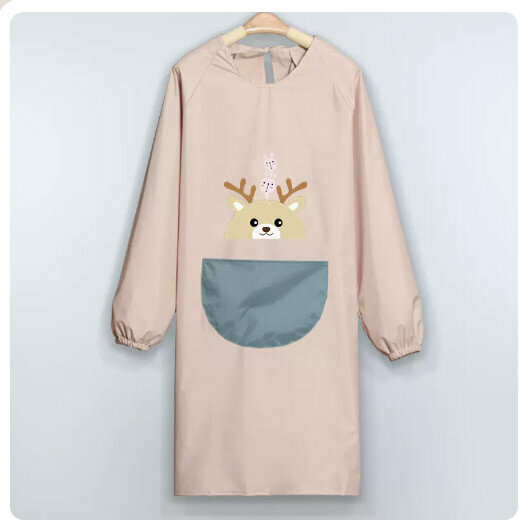 Hot recommended kitchen and dining waterproof and oil-proof long-sleeved apron [waterproof deer khaki powder]