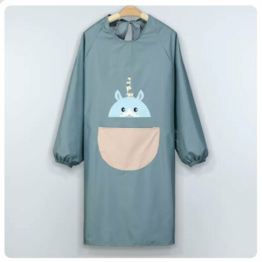 Hotly recommended kitchen and dining waterproof and oil-proof long-sleeved apron [waterproof bear blue]