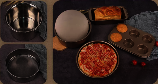 Hot push cake mold (gold six-piece set) (8-inch removable bottom mold + 6-piece cake mold + 8-inch pizza pan + toast mold + flour sieve + egg beater)