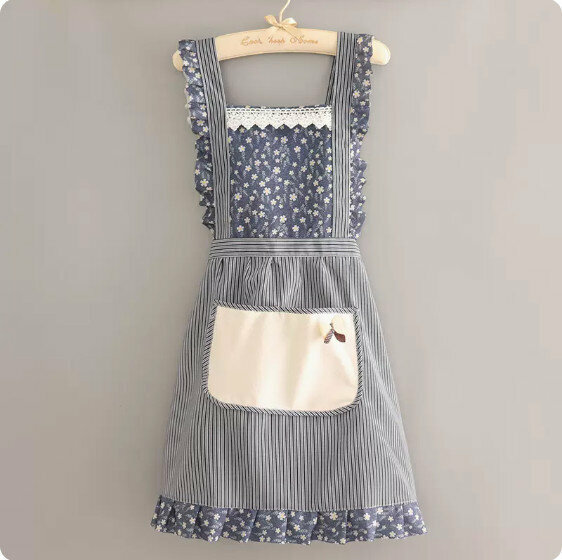 Hotly recommended apron [Canvas spliced ​​hand pocket butterfly princess dress navy blue] [Specification: 90*70CM]
