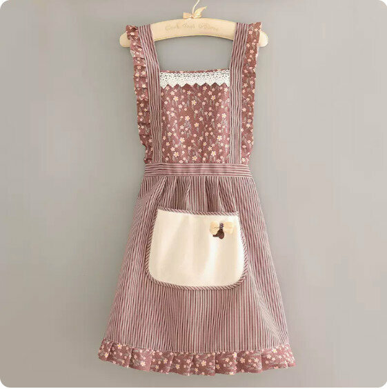 Hotly recommended apron [Canvas spliced ​​hand pocket butterfly princess dress coffee] [Specification: 90*70CM]