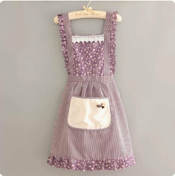 Hotly recommended apron [canvas spliced ​​hand pocket butterfly princess dress purple] [Specification: 90*70CM]