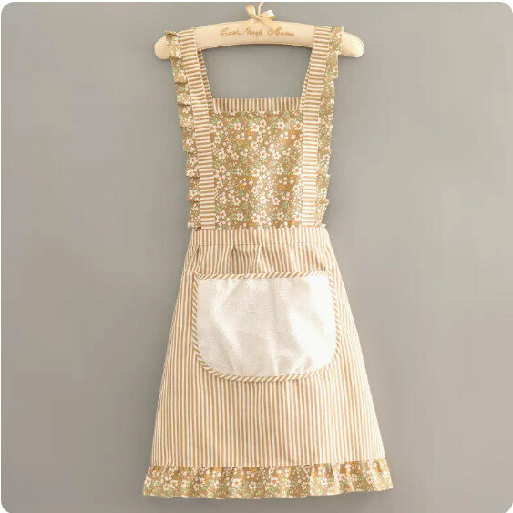 Hotly recommended apron [Canvas Simple European Suspender Towel Pocket Floral Yellow] [Specification: 90*70CM]